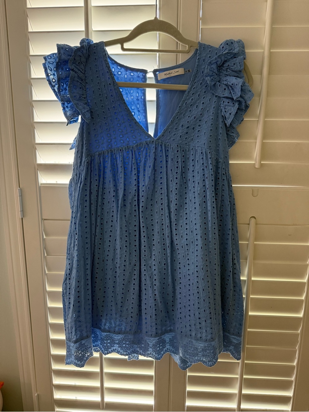 Mustard Seed Light Blue Eyelet Mini Dress